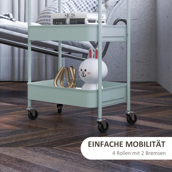 Multifunctionele trolley keukentrolley, 3 planken, 4 wielen, 45 cm x 30,6 cm x 79 cm, lichtblauw 6