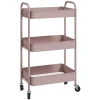 Multifunctionele trolley keukentrolley, 3 planken, 4 wielen, 45 cm x 30,6 cm x 79 cm, roze 1