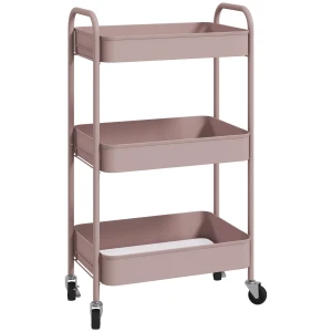 Multifunctionele trolley keukentrolley, 3 planken, 4 wielen, 45 cm x 30,6 cm x 79 cm, roze 1