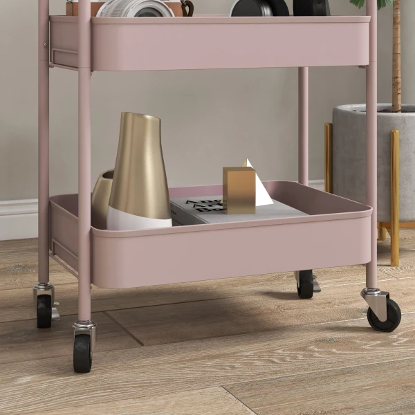 Multifunctionele trolley keukentrolley, 3 planken, 4 wielen, 45 cm x 30,6 cm x 79 cm, roze 10