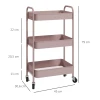 Multifunctionele trolley keukentrolley, 3 planken, 4 wielen, 45 cm x 30,6 cm x 79 cm, roze 4