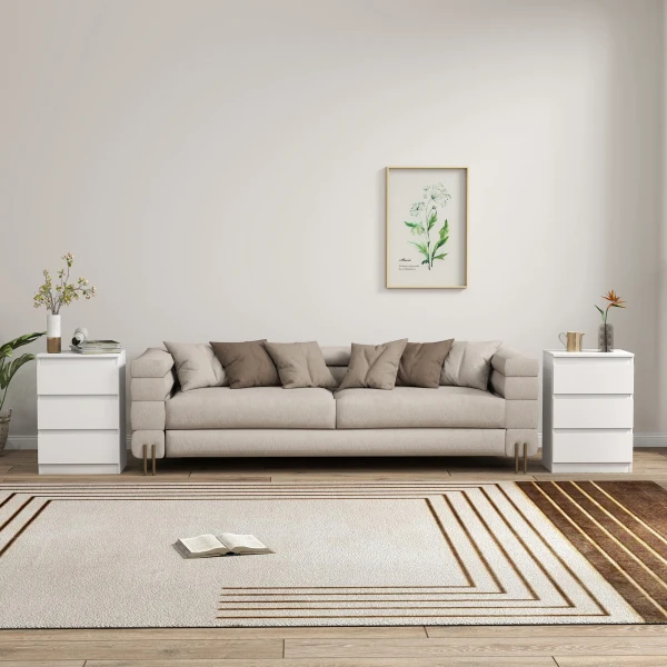 Nachtkastje, set van 2 bijzettafels met 3 lades, nachtkastje, nachtkommode voor slaapkamer, woonkamer, 40 x 30 x 59,5 cm, wit 10