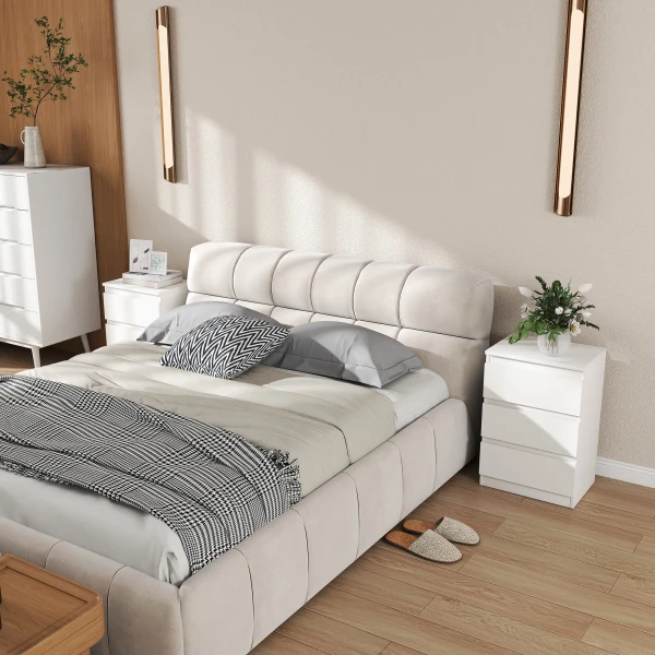 Nachtkastje, set van 2 bijzettafels met 3 lades, nachtkastje, nachtkommode voor slaapkamer, woonkamer, 40 x 30 x 59,5 cm, wit 8