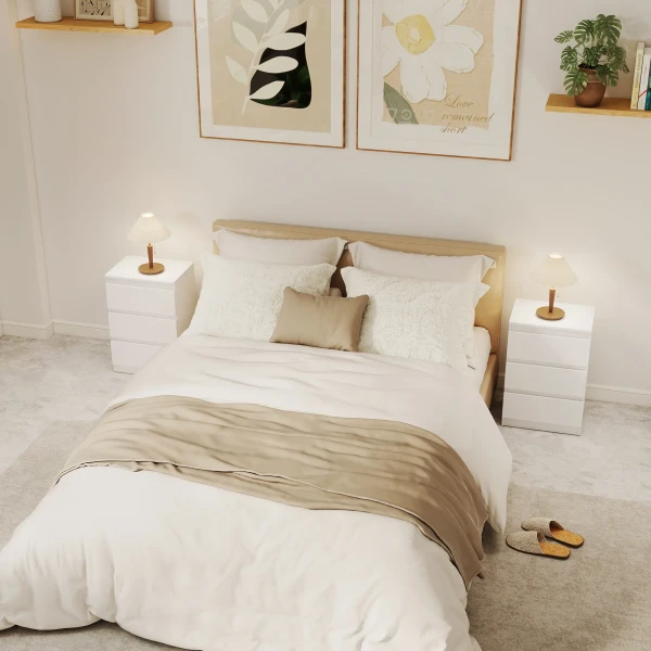 Nachtkastje, set van 2 bijzettafels met 3 lades, nachtkastje, nachtkommode voor slaapkamer, woonkamer, 40 x 30 x 59,5 cm, wit 9