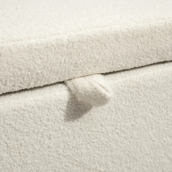 Opbergkruk, zitkruk met deksel en opbergruimte, stalen poten, gestoffeerde kruk met fleece hoes, crèmewit 10