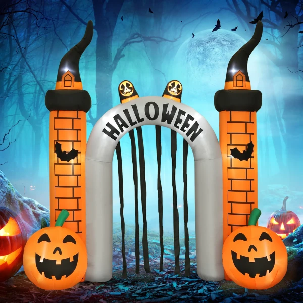 Opblaasbare halloween boog, pompoen ontwerp, leds, haringen, polyester 2