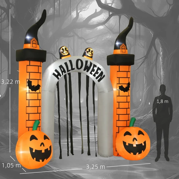 Opblaasbare halloween boog, pompoen ontwerp, leds, haringen, polyester 4