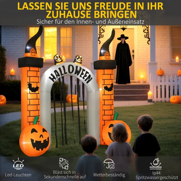 Opblaasbare halloween boog, pompoen ontwerp, leds, haringen, polyester 5