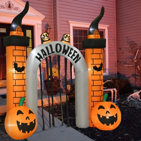 Opblaasbare halloween boog, pompoen ontwerp, leds, haringen, polyester 9
