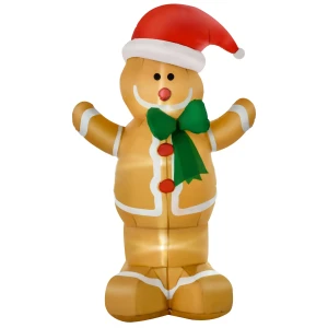 Opblaasbare kerstdecoratie 1,83 m gemberkoekman met strik, 3 leds, intern blaasapparaat tuindecoratie 1