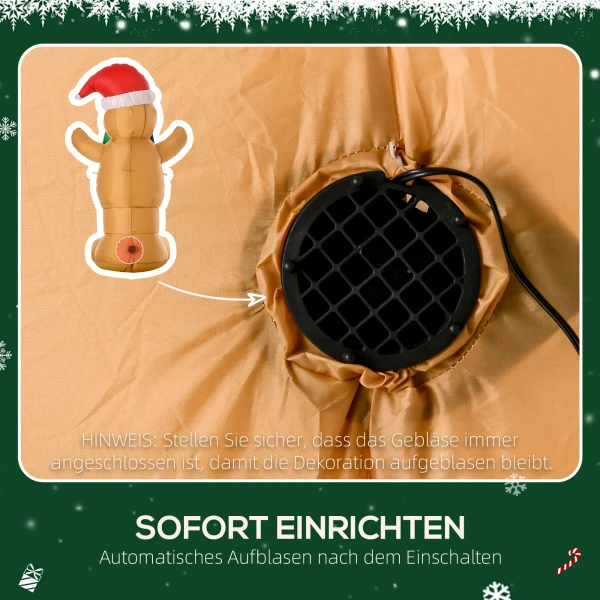 Opblaasbare kerstdecoratie 1,83 m gemberkoekman met strik, 3 leds, intern blaasapparaat tuindecoratie 7