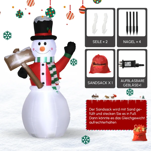 Opblaasbare sneeuwman, outdoor kerstdecoratie, 1,80 m, kerstman, incl. blower, meerkleurig 5