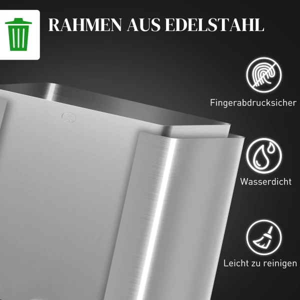 Prullenbak met 3 x 20 l compartimenten, deodorant deksel, vingerafdrukbestendig, soft close, verwijderbaar, zilver 9