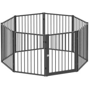 Puppyren, hondenren, puppyverblijf, 8 panelen met deur, opvouwbare en draagbare hondenhek, staal, zwart 1