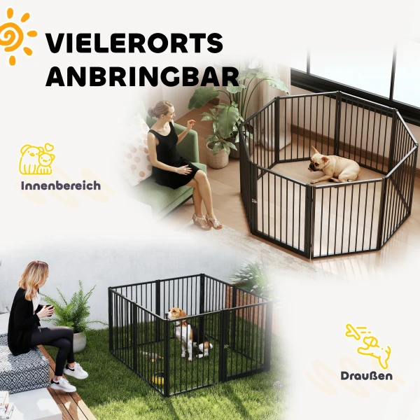 Puppyren, hondenren, puppyverblijf, 8 panelen met deur, opvouwbare en draagbare hondenhek, staal, zwart 5