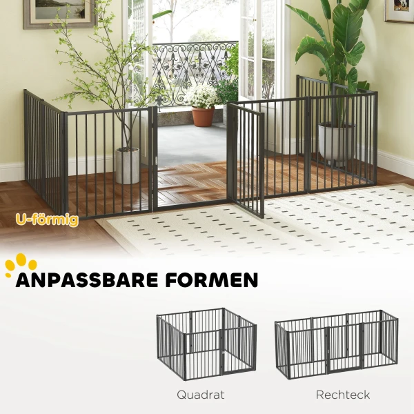 Puppyren, hondenren, puppyverblijf, 8 panelen met deur, opvouwbare en draagbare hondenhek, staal, zwart 6