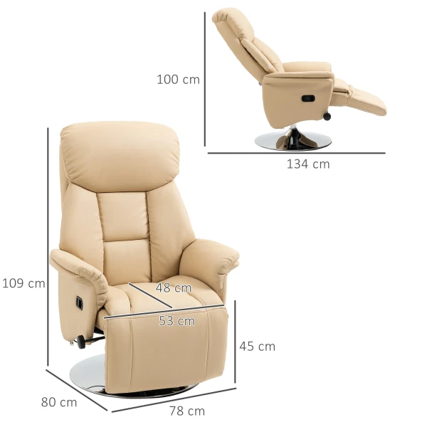 Relaxstoel, ligfunctie, leerlook, voetensteun, tot 150 kg, 78 x 80 x 109 cm, beige 4