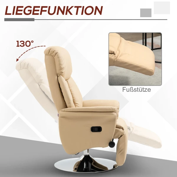 Relaxstoel, ligfunctie, leerlook, voetensteun, tot 150 kg, 78 x 80 x 109 cm, beige 5