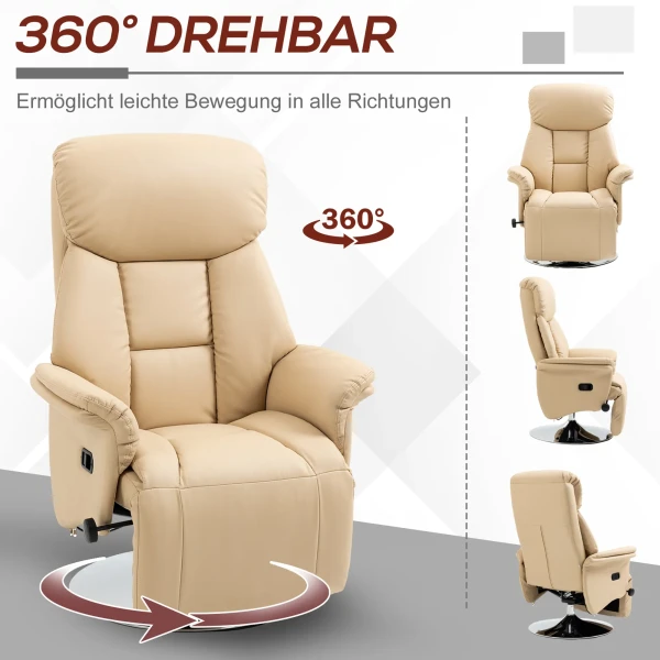 Relaxstoel, ligfunctie, leerlook, voetensteun, tot 150 kg, 78 x 80 x 109 cm, beige 6