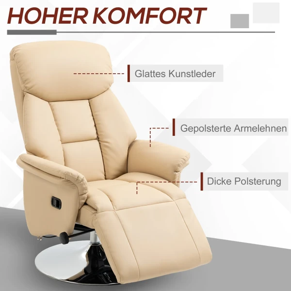 Relaxstoel, ligfunctie, leerlook, voetensteun, tot 150 kg, 78 x 80 x 109 cm, beige 7