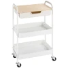 Rolbare keukenwagen, 2 planken, lade, opslag, 4 wielen, handvatten, staal, wit 1