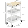 Rolbare keukenwagen, 2 planken, lade, opslag, 4 wielen, handvatten, staal, wit 4