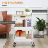 Rolbare keukenwagen, 2 planken, lade, opslag, 4 wielen, handvatten, staal, wit 5