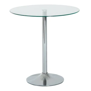 Ronde eettafel met glazen tafelblad, metalen frame, zilverkleurig 1