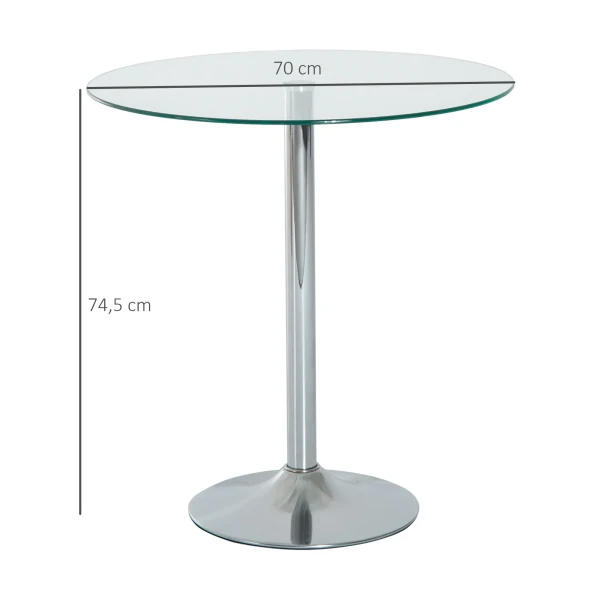 Ronde eettafel met glazen tafelblad, metalen frame, zilverkleurig 4