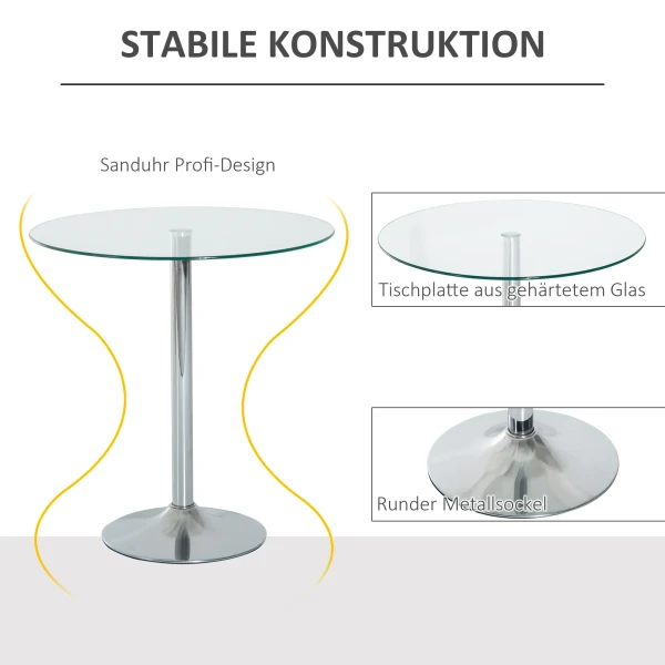 Ronde eettafel met glazen tafelblad, metalen frame, zilverkleurig 5