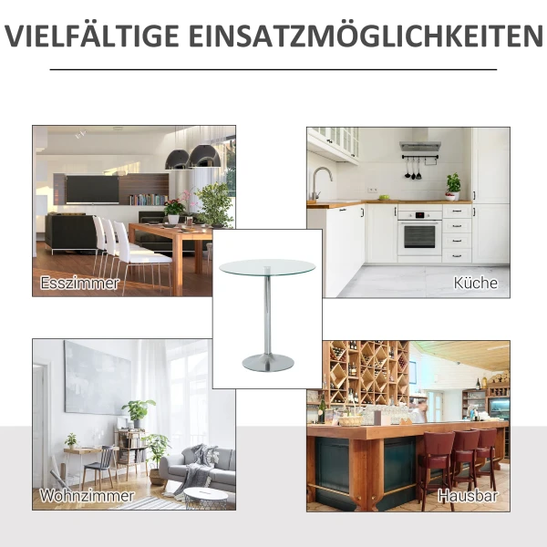 Ronde eettafel met glazen tafelblad, metalen frame, zilverkleurig 7