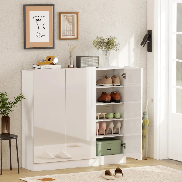 Schoenenkast met 10 planken voor 25 30 paar schoenen, ventilatiegaten, soft close deuren, hout, wit 2