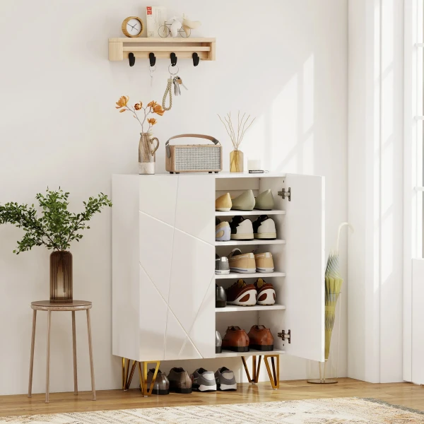 Schoenenkast met 2 deuren, schoenenrek, schoenenopslag met 3 verstelbare planken 72 x 31,5 x 95 cm, wit 2