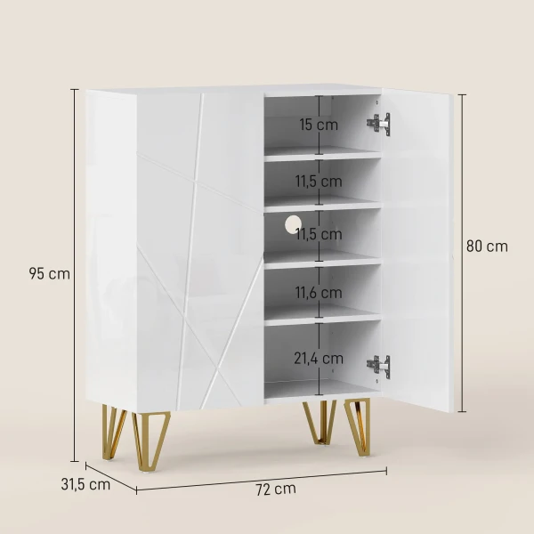 Schoenenkast met 2 deuren, schoenenrek, schoenenopslag met 3 verstelbare planken 72 x 31,5 x 95 cm, wit 4