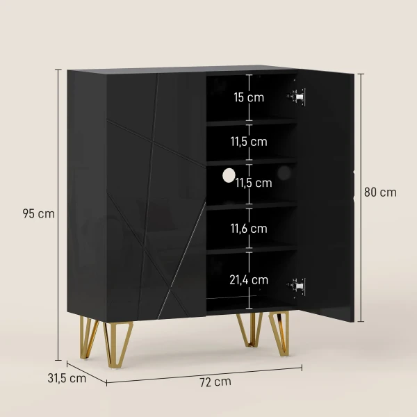 Schoenenkast met 2 deuren, schoenenrek, schoenenopslag met 3 verstelbare planken 72 x 31,5 x 95 cm, zwart 4