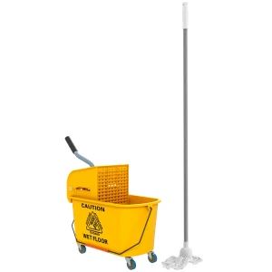 Schoonmaakwagen 20l met pers en veegset, emmer incl. dweil, rol 1