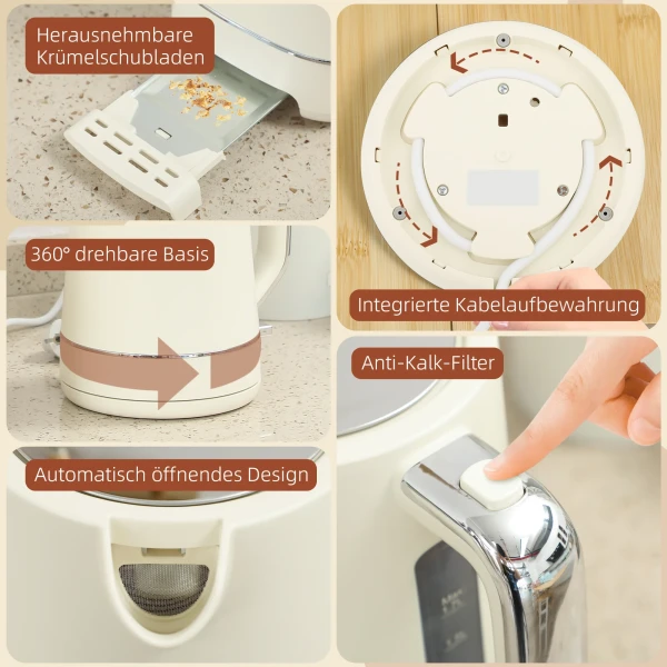 Set van 1,7 l waterkoker en broodrooster met 6 bruiningsniveaus, beige 10