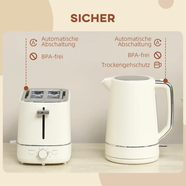 Set van 1,7 l waterkoker en broodrooster met 6 bruiningsniveaus, beige 8