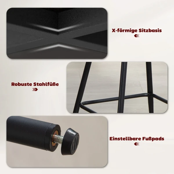 Set van 2 barkrukken met rugleuning en voetensteun, gestoffeerde stoelen met stalen poten voor keukeneiland, eetkamer, beige 7