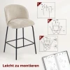 Set van 2 barkrukken met rugleuning en voetensteun, gestoffeerde stoelen met stalen poten voor keukeneiland, eetkamer, beige 8