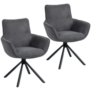 Set van 2 eetkamerstoelen, draaibaar, zacht gestoffeerd, armleuningen, metalen poten, donkergrijs 1