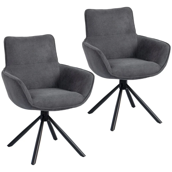 Set van 2 eetkamerstoelen, draaibaar, zacht gestoffeerd, armleuningen, metalen poten, donkergrijs 1