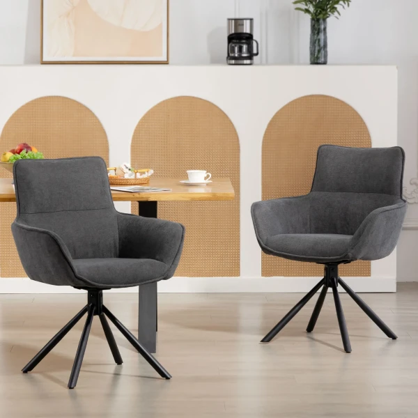 Set van 2 eetkamerstoelen, draaibaar, zacht gestoffeerd, armleuningen, metalen poten, donkergrijs 2