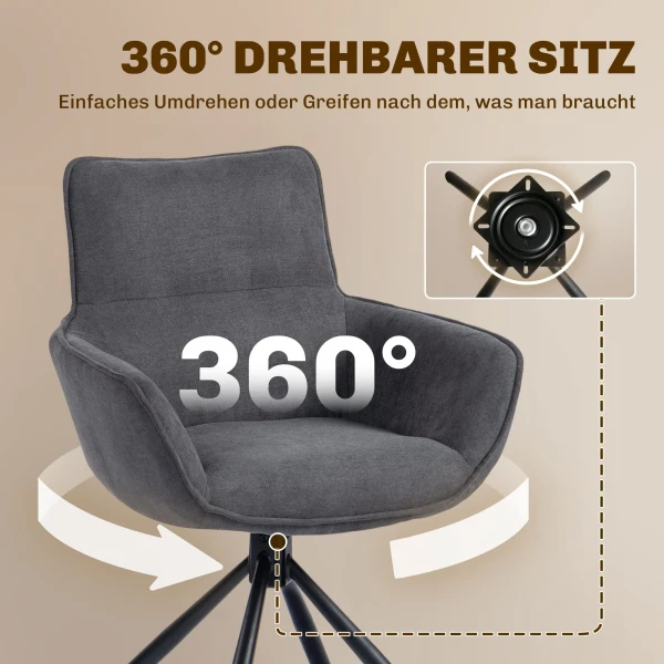 Set van 2 eetkamerstoelen, draaibaar, zacht gestoffeerd, armleuningen, metalen poten, donkergrijs 6