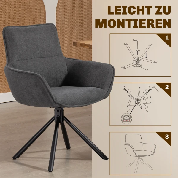 Set van 2 eetkamerstoelen, draaibaar, zacht gestoffeerd, armleuningen, metalen poten, donkergrijs 7