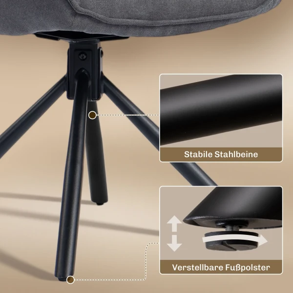 Set van 2 eetkamerstoelen, draaibaar, zacht gestoffeerd, armleuningen, metalen poten, donkergrijs 8