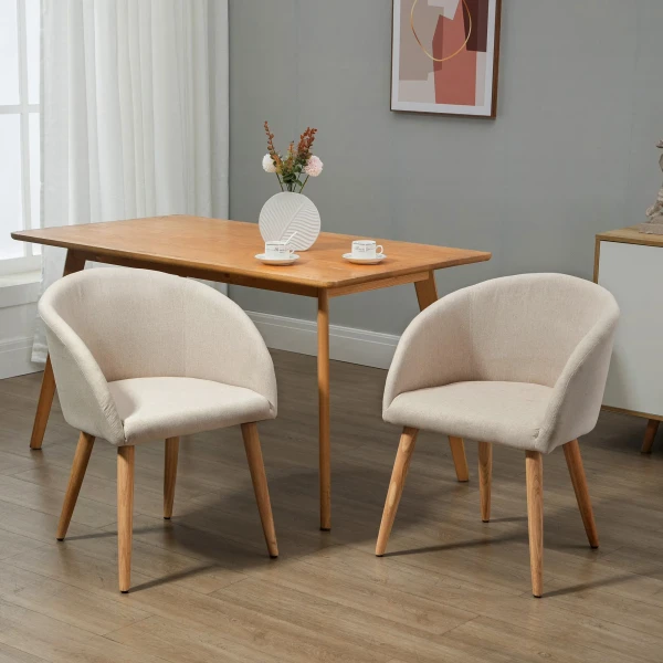 Set van 2 gestoffeerde stoelen, scandinavisch design, gestoffeerde stoelen met houten poten, antislip pads, 150 kg draagvermogen, beige 2
