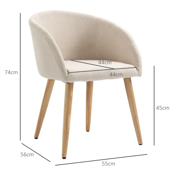 Set van 2 gestoffeerde stoelen, scandinavisch design, gestoffeerde stoelen met houten poten, antislip pads, 150 kg draagvermogen, beige 4