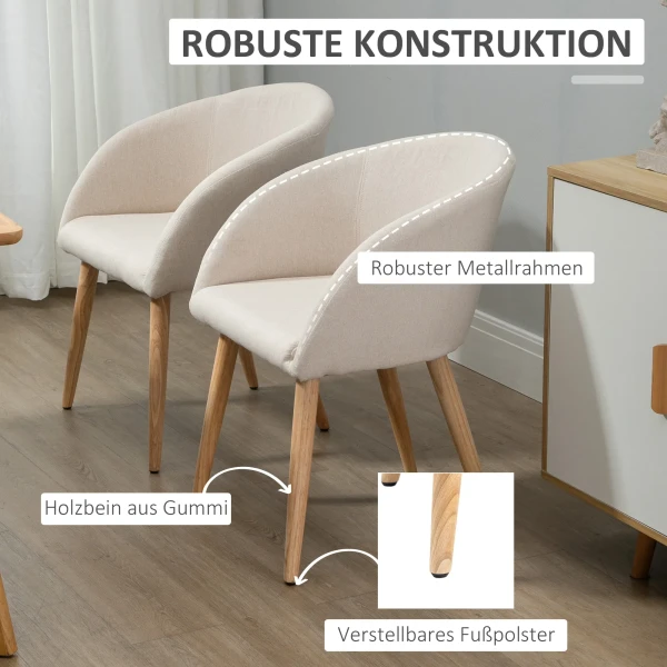 Set van 2 gestoffeerde stoelen, scandinavisch design, gestoffeerde stoelen met houten poten, antislip pads, 150 kg draagvermogen, beige 6