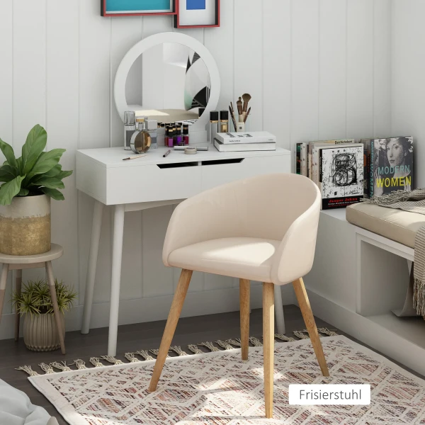 Set van 2 gestoffeerde stoelen, scandinavisch design, gestoffeerde stoelen met houten poten, antislip pads, 150 kg draagvermogen, beige 7